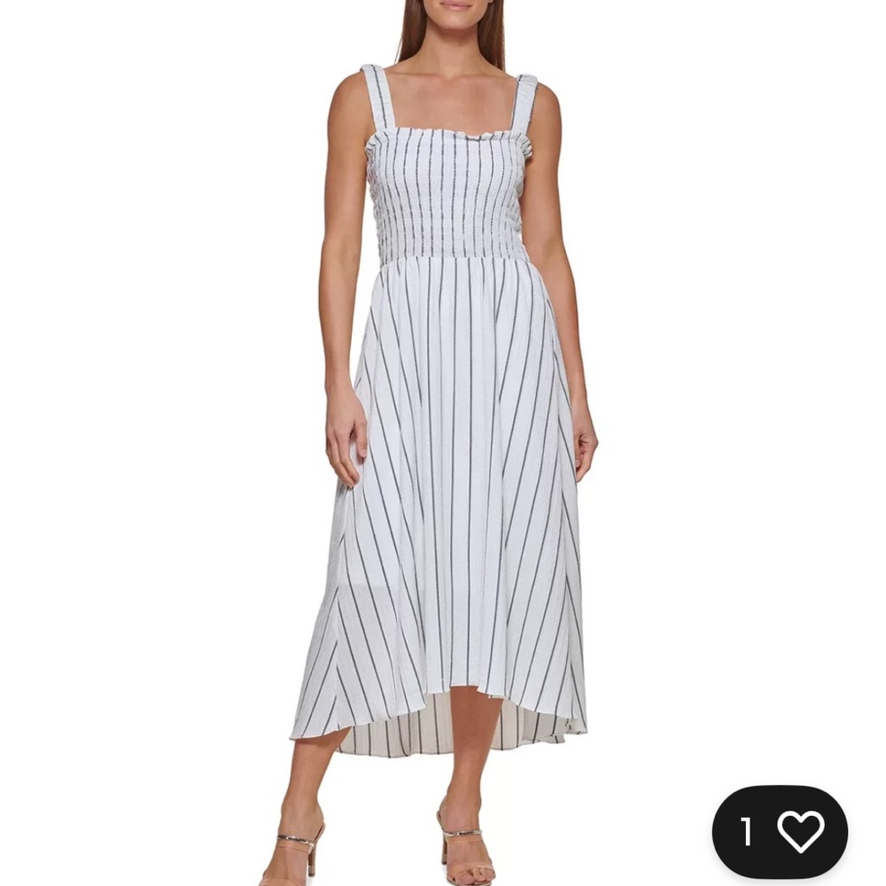DKNY Womens White Smocked Maxi Summer Sundress NWT